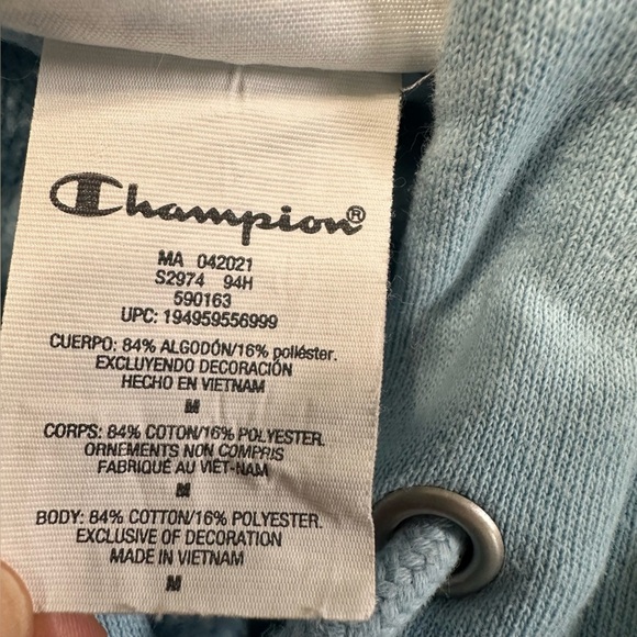 Champion Sweatshirt Light Blue Men's Pullover Spell Out Hoodie - Picture 13 of 15